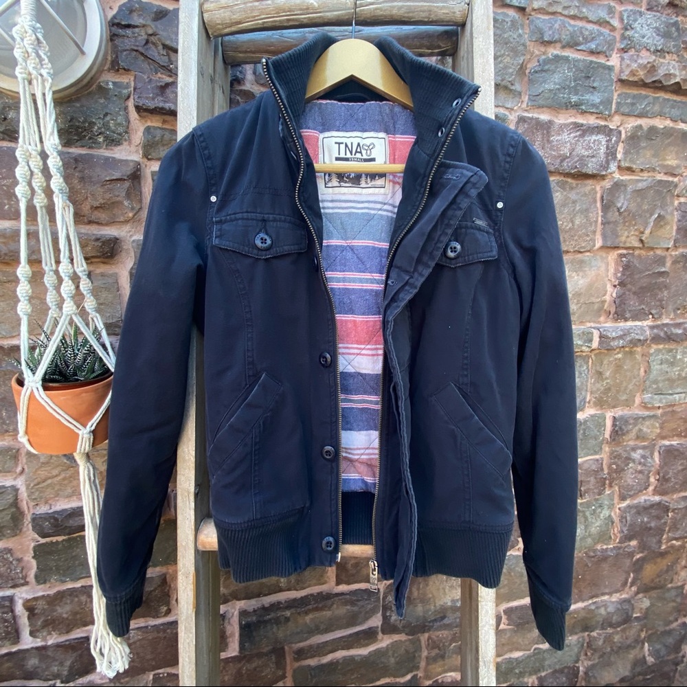 ✨TNA ARTIZIA BOMBER FLANNEL LINED WINTER JACKET WITH DETACHABLE HOOD XS - Picture 1 of 15